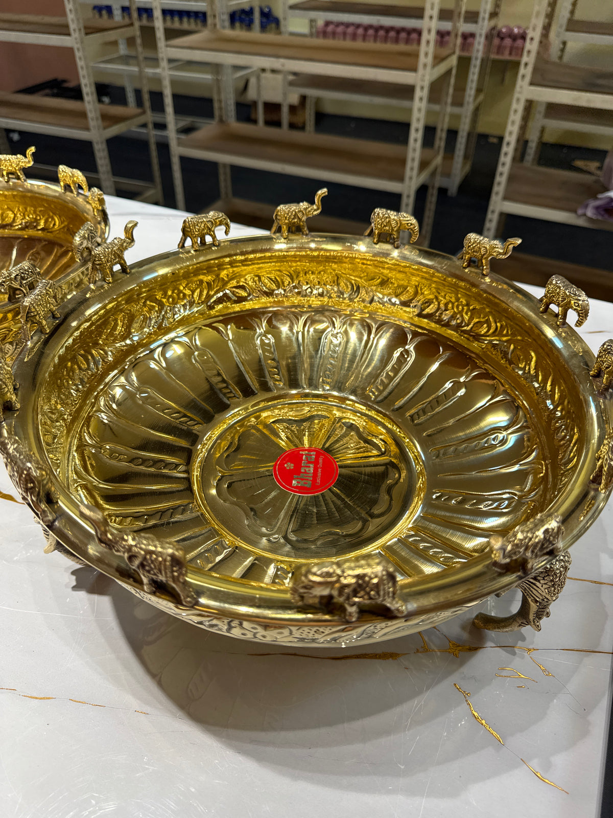 Premium Brass Elephant Urli – 14 Inch | Decorative Pooja & Flower Bowl