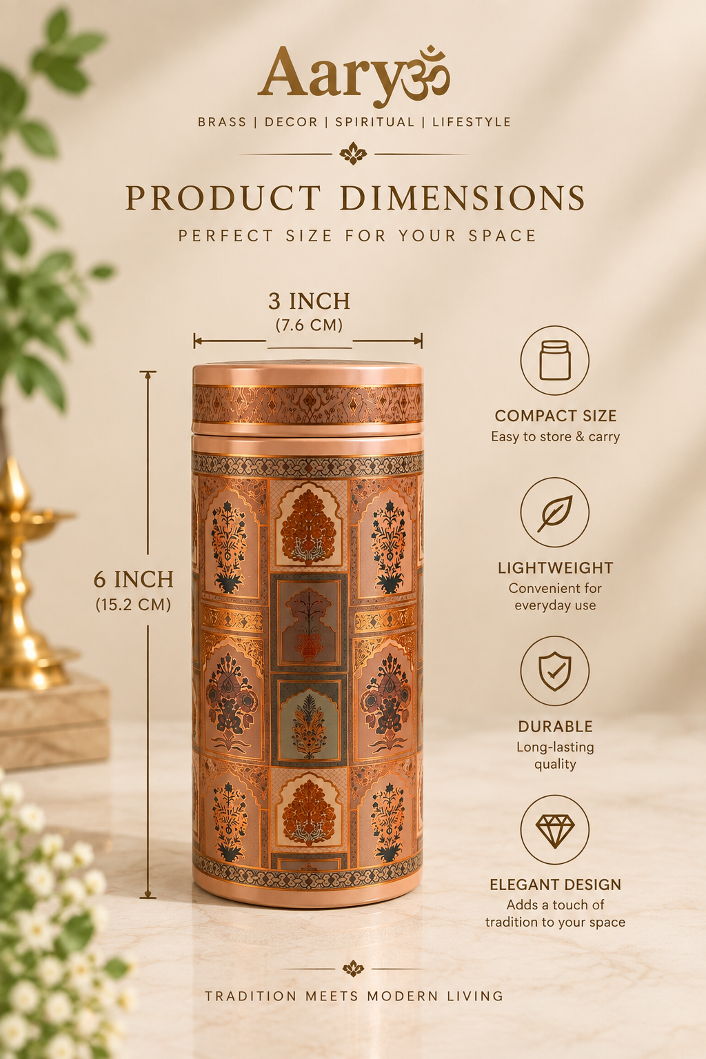 Aaryom Heritage Mughal Floral Airtight Storage Tin – 6” × 3”