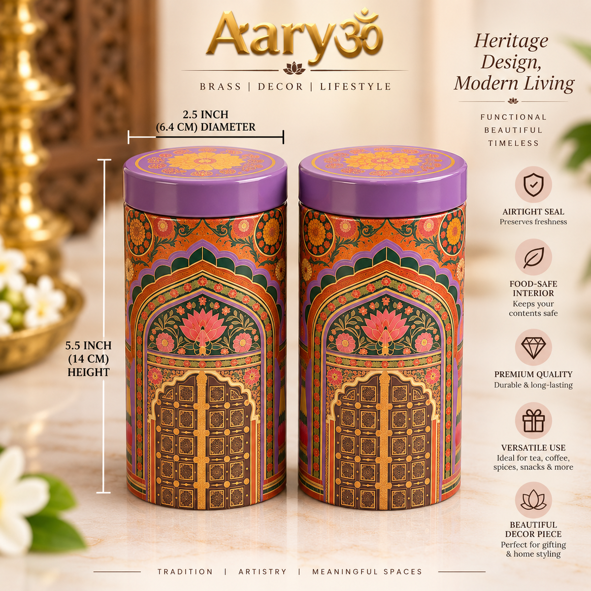 Aaryom Heritage Palace Airtight Canister Set – Set of 2 with Premium Gift Box