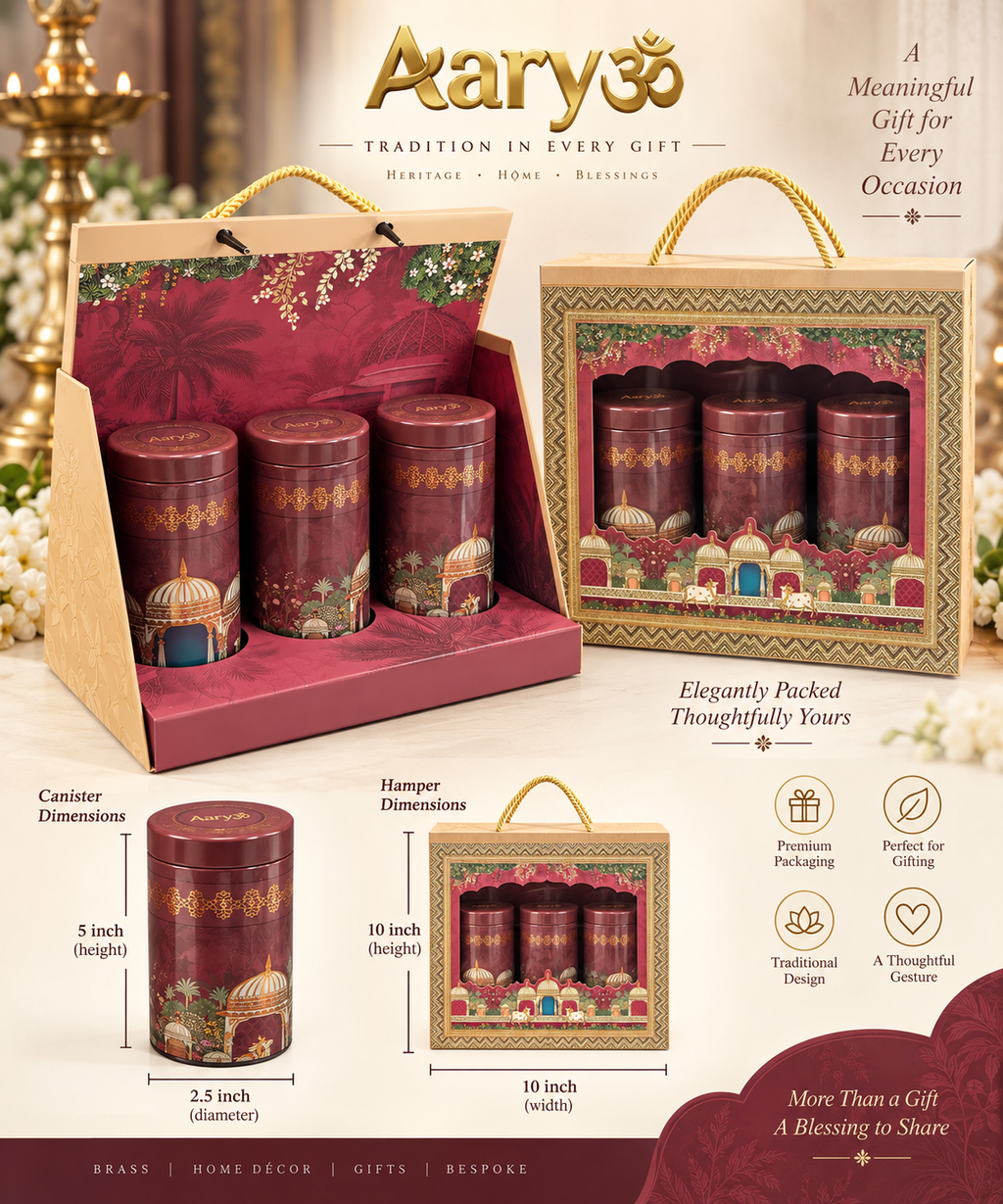 Aaryom Heritage Canister Gift Set with Premium Hamper Box – 3pcs