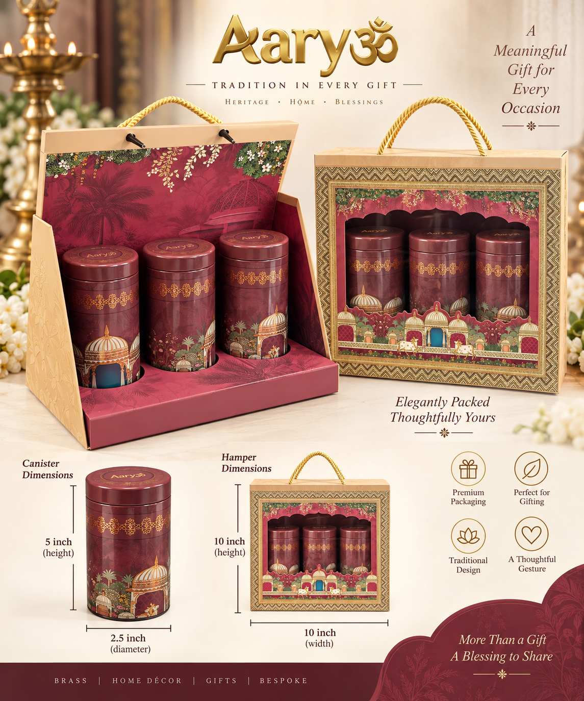 Aaryom Heritage Canister Gift Set with Premium Hamper Box – 3pcs