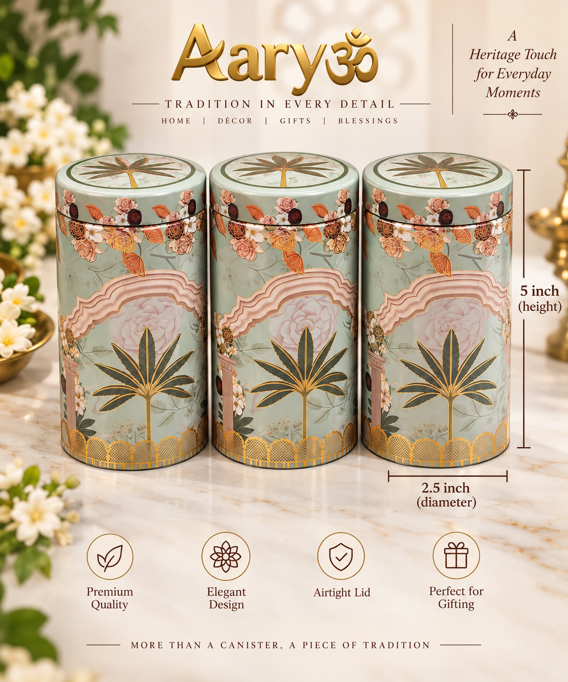 Aaryom Botanical Heritage Canister Hamper Set | Premium 3-Piece Gift Set