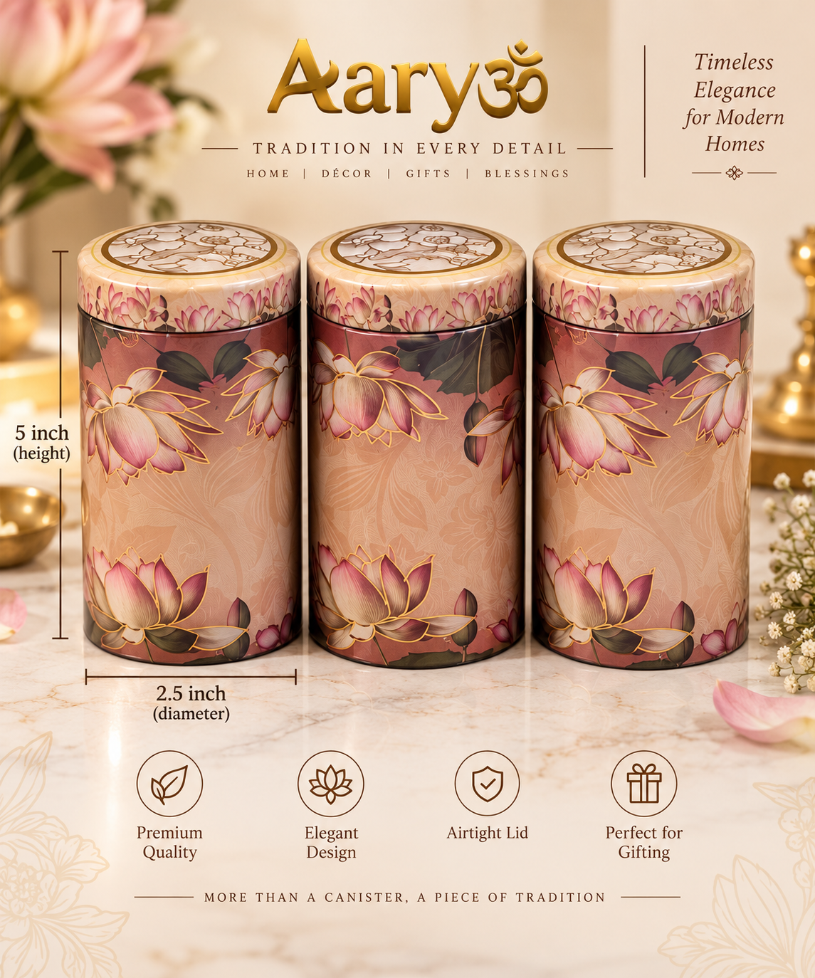 Aaryom Lotus Elegance Premium Hamper Set | 3-Piece Canister Gift Set