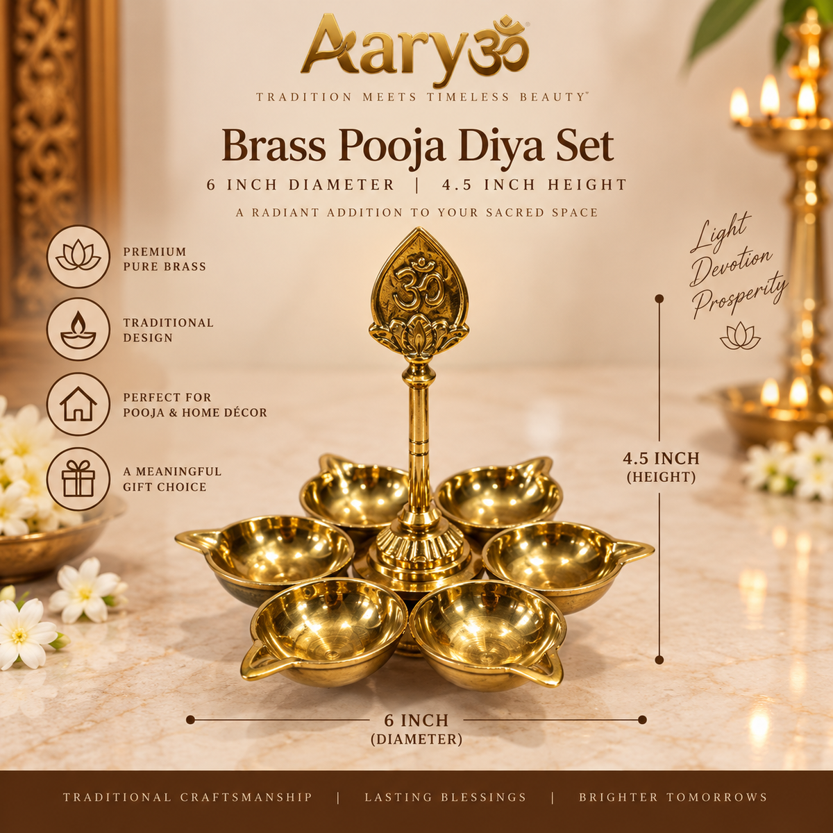 Premium Brass Murugan Vilakku – 6 Inch | 6-Face Vel Pooja Lamp