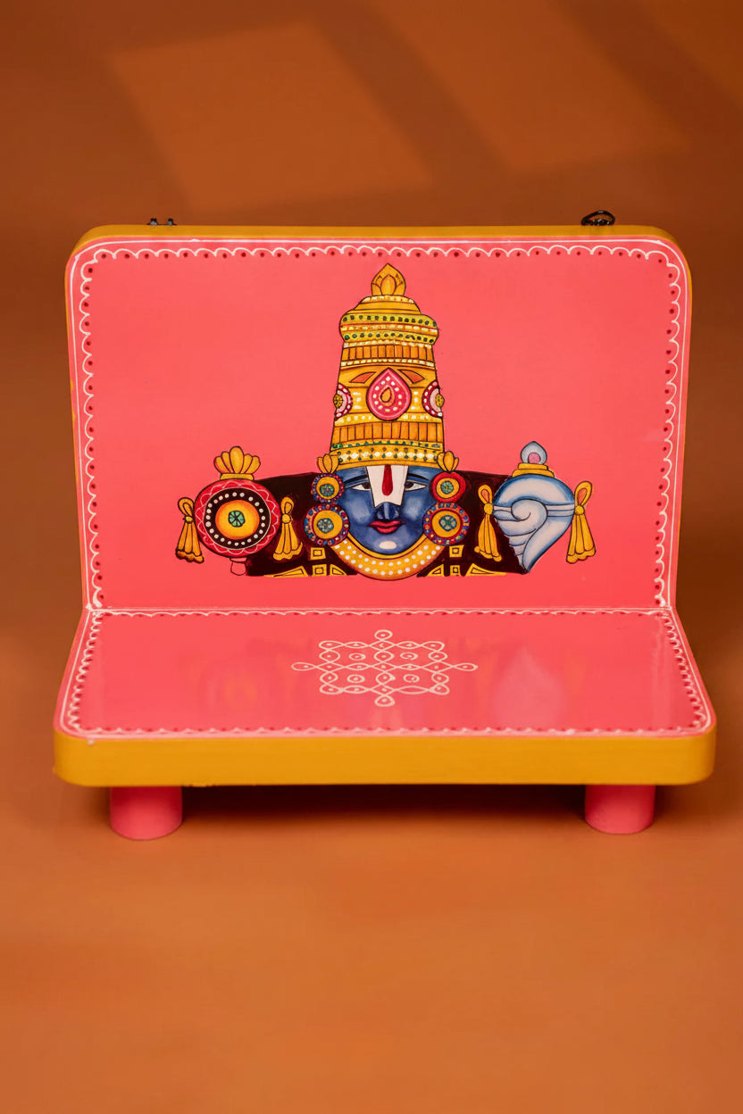 Hand-Painted Wooden Balaji Wall Hanging Pooja Stand (10″)