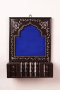 Hand-Painted Wooden Jharokha Frame with Stand – Blue (16″)
