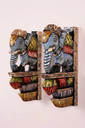Wooden Hand Carved Painted - Elephant Wall Bracket Set OF - 2 - (12×6)