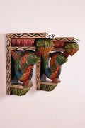 Wooden Hand Carved Painted - Peacock Wall Bracket Set OF - 2 - (10×8)