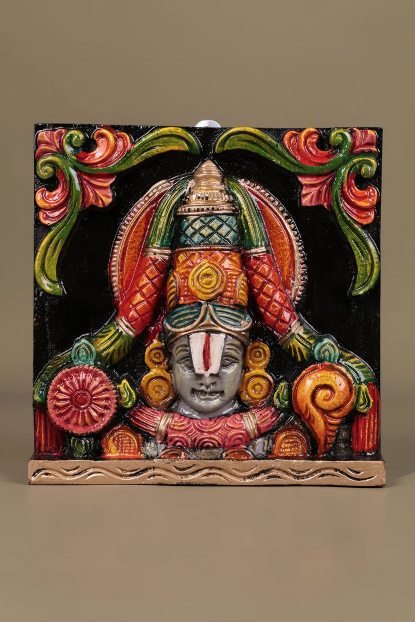Wooden Hand Carved Painted - Balaji Wall Panel - (9×9)
