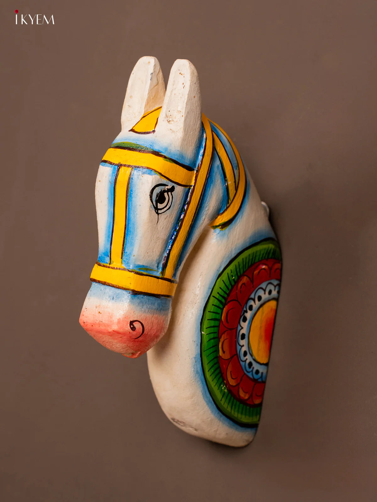 Wooden Hand Carved Painted Horse Head Wall Hanging - White