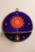 Hand-Painted Wooden Pooja Wall Shelf with Bell – Purple (10″)