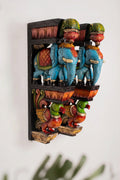 Wooden Hand Carved Painted Elephant & Peacock Wall Bracket