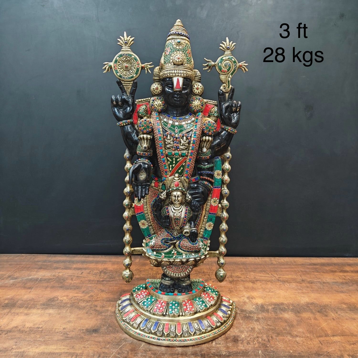 Lord Tirupati Balaji Statue with Mosaic Stone Work – Black (3 ft)