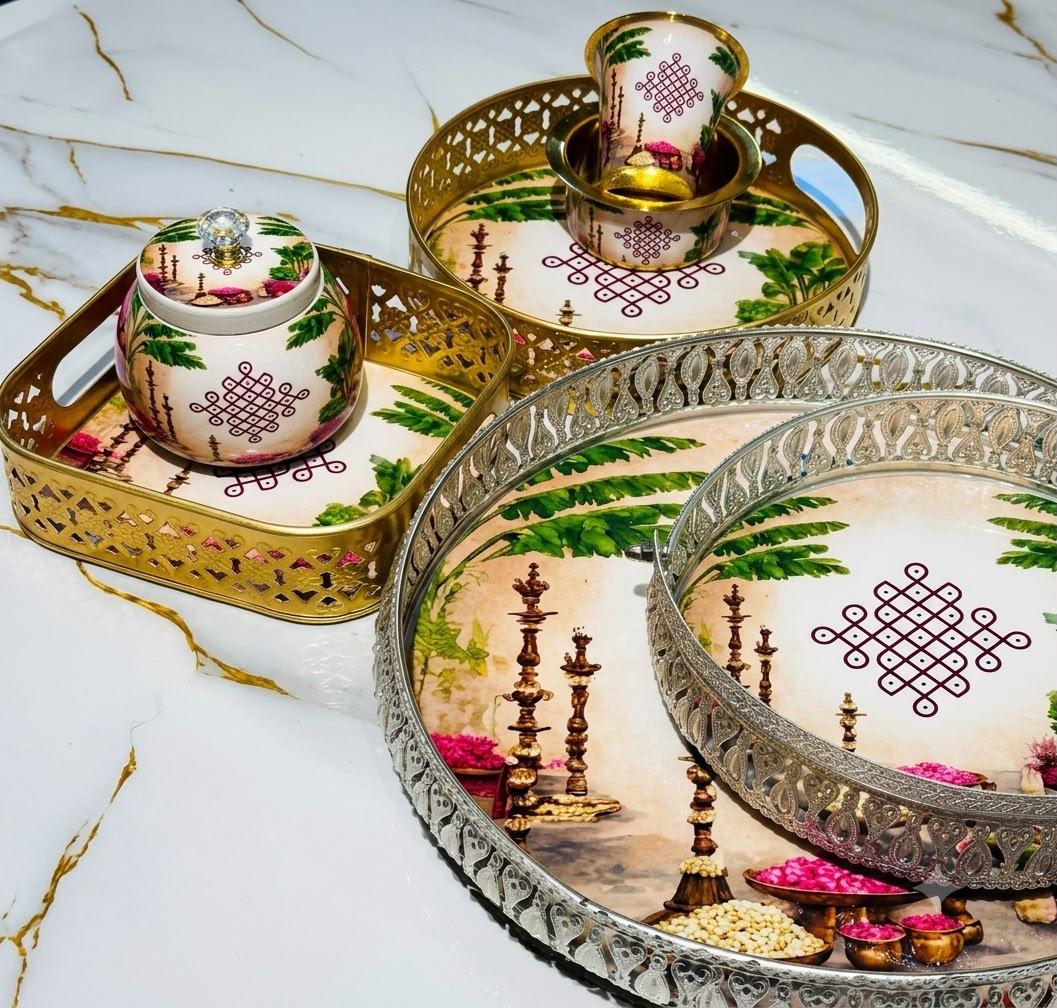 12″ German Silver Round Tray – Design I