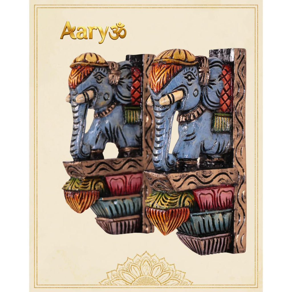 Hand-Painted Wooden Elephant Head Wall Bracket – Set of 2 (12×6″)